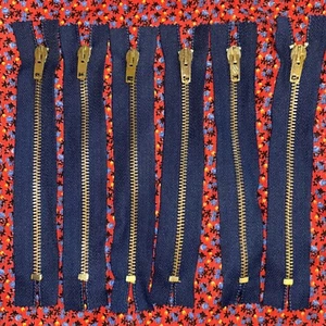 6 Lot Vintage #5 Ideal? Brass Navy Blue 7” Inch Long Trouser ZIPPER Cotton Tape - Picture 1 of 8