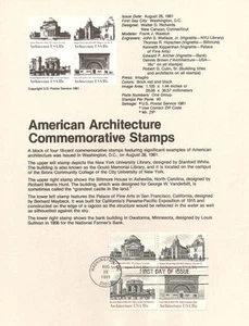 #8123 18c Architecture Stamps - Scott #1928-1931 USPS Souvenir Page - Picture 1 of 1