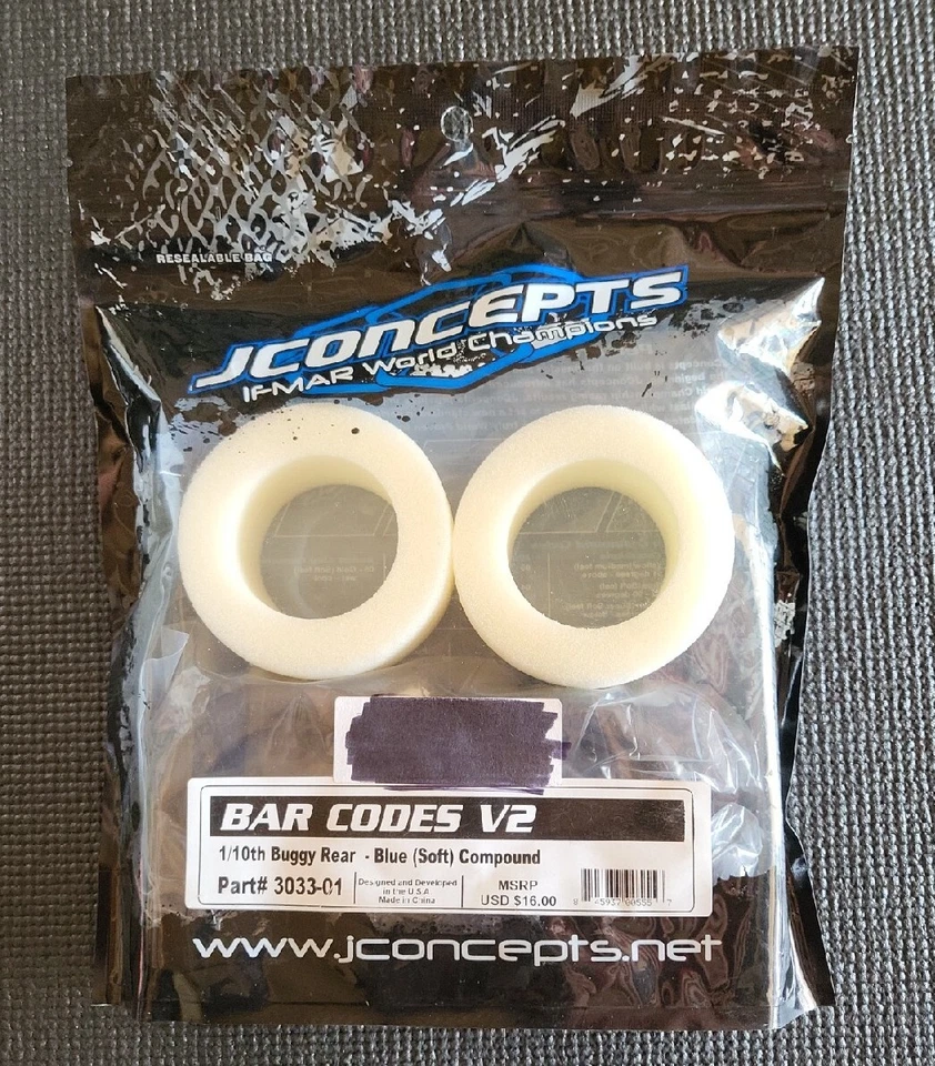 JConcepts Bar Codes V2 Blue 2.2" Buggy Rear Tires (2) JCO3033-01 *New - Image 1 of 4