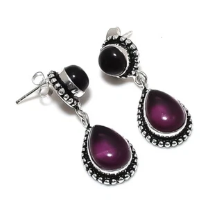 Purple Amethyst Gemstone 925 Sterling Silver Jewelry Stud Earring Size 1.45" - Picture 1 of 1