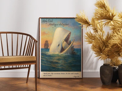 Moby Dick Attacking A Whaling Boat Color Art Poster, Moby Dick art poster - Image 1 of 4
