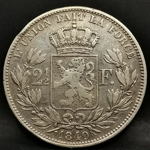 2 1/2 FRANC 1849 ARGENT 900‰ LEOPOLD I TETE NUE ET PETITE BELGIQUE / BELGIUM SIL - Picture 1 of 2