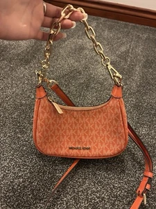 Michael Kors Leather Bag Orange Handbag Shoulder Crossbody Gold Chain Brand New! - Picture 1 of 24
