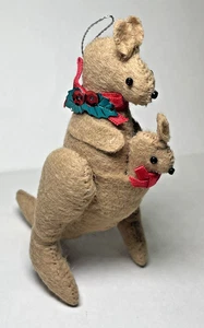Vintage Felt Kangaroo with Joey Christmas Tree Ornament Sequin Holiday Decor - Picture 1 of 6