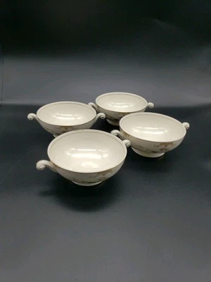 Homer Laughlin Handled Footed Cream Soup Bowls Nautilus Eggshell ARISTOCRAT  *4* - Image 1 of 4