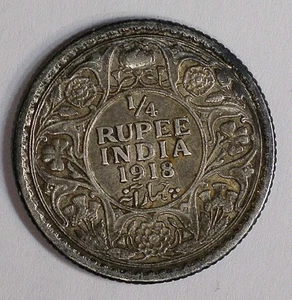 Moneta Argento 1/4 Rupia India Britannica 1918 KM-518 ALTA QUALITÀ #16020 - Foto 1 di 5