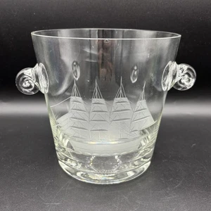 Vintage Klarglas Eiskübel Weinkühler mit Schiff Motiv & Griffen ** WIE BESEHEN ** - Bild 1 von 9
