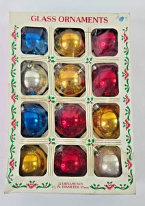 12 Vintage 2.25" Glass Ornaments Christmas Balls #9 - Picture 1 of 5