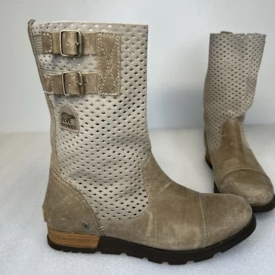 Sorel Major  Pull On  Taupe Leather Boots Perforated Laser Cut Women’s Size 9 - Image 1 of 4