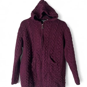 Irish Store Girls Cable Knit Full Zip Hoodie Knit Sweater 100% Merino Wool Sz L - Picture 1 of 7