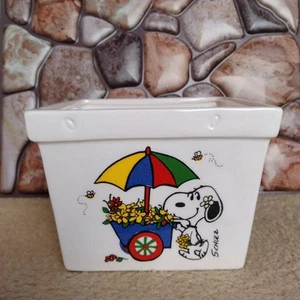 Hecho en Japón Sin Usar Vintage CACAHUETES Snoopy Cerámica Baratija Caja Maceta Raro - Imagen 1 de 7