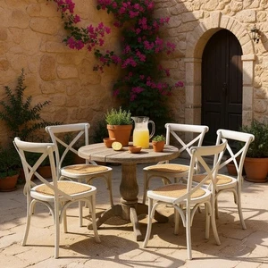 Cream Cross Back Dining Chair Set of 6 Comfortable & Stylish Wooden Home Cafe - Picture 1 of 23