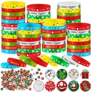 240 Stück Weihnachtsfeier Gastgeschenke 120 Weihnachten Silikon Armbänder 120 Xmas Rund... - Bild 1 von 6
