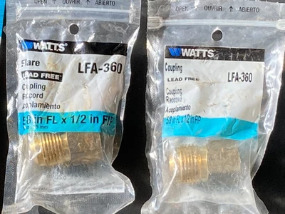 Acoplamientos LFA-360 de dos vatios 5/8 Flare x 1/2 FIP - Nuevos Foto 1 de 4