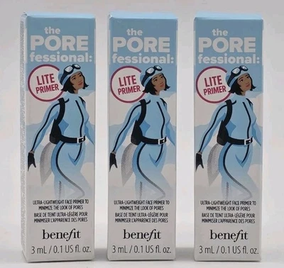 3 x Benefit The POREfessional Lite Pore Primer Mini .10oz/3ml Ea - Image 1 of 3