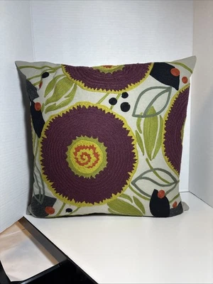 CRATE & BARREL Embroidered Zippered Pillow & Cover  18 x 18 - Image 1 of 4