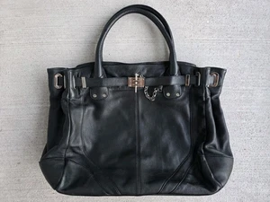 Rachel Zoe schwarze Echtleder Beuteltasche Tasche silberne Hardware Kettendetail groß... - Bild 1 von 10