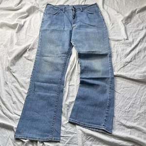 Vtg 70s Lee Jeans Mens Flared 32x28 Light Blue Stretch Denim Talon Zip Kendrick - Picture 1 of 14