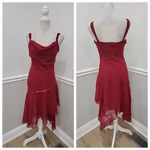 Vintage Y2K Ruby Rox Red Wine Color Ruched Midi Assimetrical Hem Dress/Glitter - Picture 1 of 15
