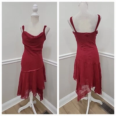 Vintage Y2K Ruby Rox Red Wine Color  Ruched Midi Assimetrical Hem Dress/Glitter  - Image 1 of 4