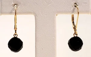 Schöne neue 14K Gelbgold echte facettierte schwarze Onyx Ohrringe mit Hebelverschluss - Bild 1 von 5