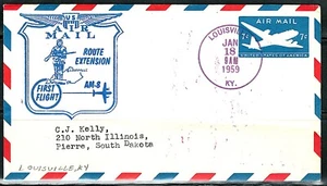 US Year of 1959 Louisville to Detroit First Flight Cover, (used and crease ). - Picture 1 of 2