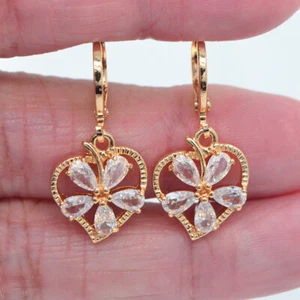 18K Yellow Gold Filled Women Multicolor Mystic Topaz Flower Heart Drop Earrings - Picture 1 of 4