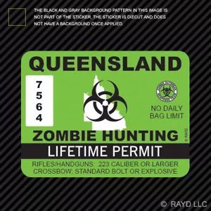Calcomanía de vinilo con permiso de caza de zombis de Queensland Australia AU australiana - Imagen 1 de 1