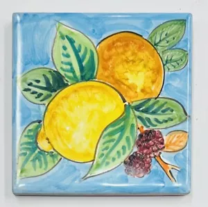 Vietri Pottery - 4’’x4’’ Lemon Tile Made by Hand in Italy - Picture 1 of 2