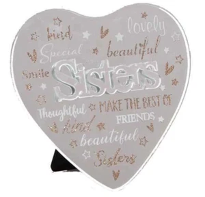 Mirror Heart Plaques with 3D Title Sisters - Picture 1 of 1