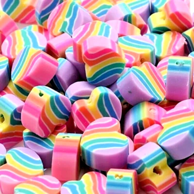 Rainbow Polymer Clay Heart Beads For Jewellery Making Spacer 10mm 20pcs - Image 1 of 4
