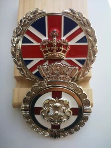 HM Queen Elizabeth II grill Badge set X2 fits MINI, Jaguar,Rover,Healey,Triumph, - Picture 1 of 11