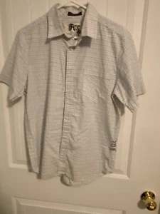 Fox Racing Men’s Medium Shirt Short Sleeve Button Down Plaid White Brown Blue - Picture 1 of 11