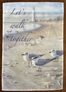 Garden Flag 12.5" x 18" Let's Walk Together with Seagulls and a Lighthouse - Picture 1 of 2