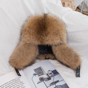 Unisex Real Fox Fur Hat Russian Aviator Hat Warm Real Sheep Leather Trapper Hat - Picture 1 of 29