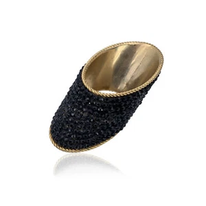 Authentic Gianfranco Ferre Vintage Gold Metal Black Crystals Statement Bracelet - Picture 1 of 6