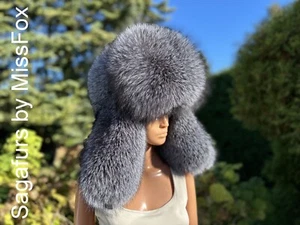 Scandinavian royal frost fox fur enormous trapper hat - Picture 1 of 4
