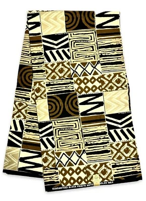 Tela africana estampado de cera negro marrón 100 % algodón tela étnica Ankara Foto 1 de 2