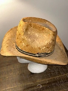 Cappello da cowboy vintage John B Stetson in paglia naturale taglia 7 spilla JBS - Foto 1 di 8