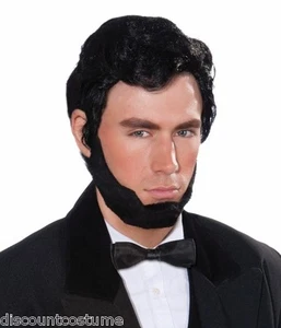 DELUXE LINCOLN BLACK BEARD & WIG SET ADULT HALLOWEEN COSTUME ACCESSORY PRESIDENT - Picture 1 of 1