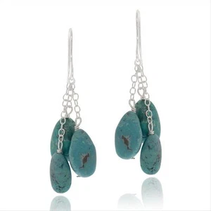 925 Silver Lab Created Turquoise Nuggets Dangle Earrings - Picture 1 of 3