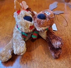 Hallmark Rodney Rhonda Kissing Reindeer Ornaments Brown Plush Magnetic Christmas - Picture 1 of 8