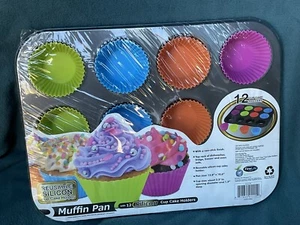 Sartén antiadherente para magdalenas con 12 forros de silicona reutilizables 13 piezas NUEVA cocina para hornear - Imagen 1 de 5
