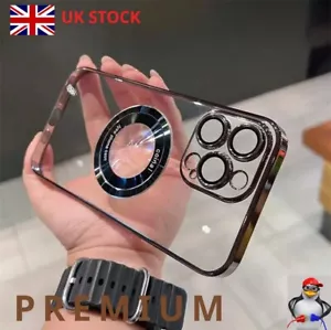 For iPhone 15 Pro Max Magsafe Case Luxury Magnet Plating Acrylic Transparent PC - Picture 1 of 17