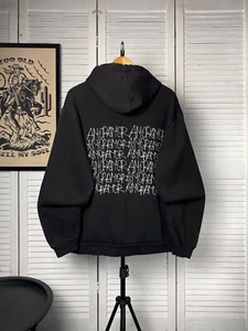 Vintage Black ART Hoodie Back Multi Logo Amor Boxy Oversized Men’s Size L Baggy - Picture 1 of 10