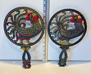 Vintage Wilton Cast Iron Rooster Trivet Set of Two - Picture 1 of 6