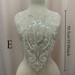 Vestido con apliques bordados de lentejuelas con cuentas motivo de boda vestido cuello de encaje parche disfraz - Imagen 1 de 11