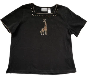 Alfred Dunner Gr. PL schwarz T-Shirt Giraffe Metallic Pailletten Perlen Damen - Bild 1 von 8