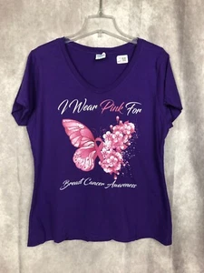 Port & Company Sz XL Women’s Graphic Print Breast Cancer Awareness Purple Tee - Picture 1 of 8