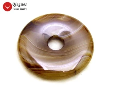 Trendy 30mm Natural Donuts Shape Yellow Striped Agate Pendant for Women Jewelry - Image 1 of 4
